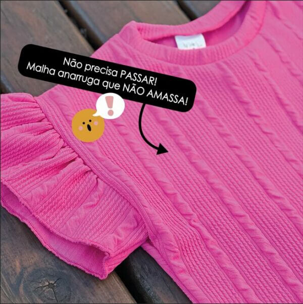 BLUSA CROPPED INFANTIL JUVENIL ANARRUGA  MANGA BABADOS ROSA PINK - Imagem 3