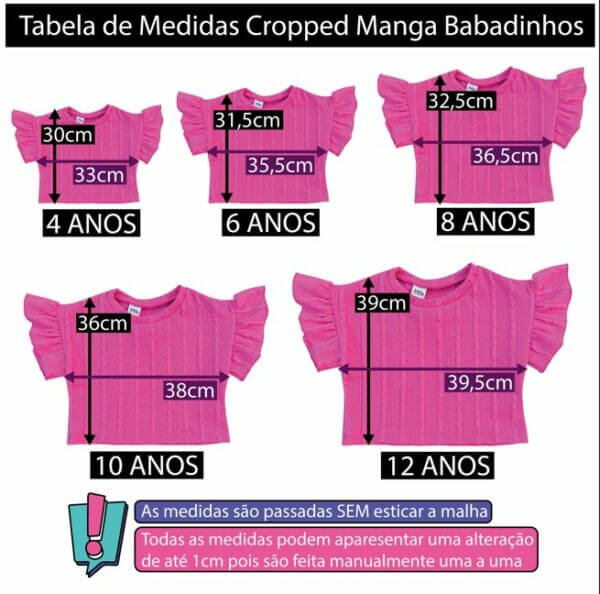 BLUSA CROPPED INFANTIL JUVENIL ANARRUGA  MANGA BABADOS ROSA PINK - Imagem 5