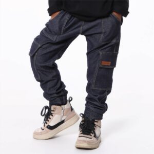 Calça Malha Jeans Infantil Cargo com Bolsos Azul Marinho