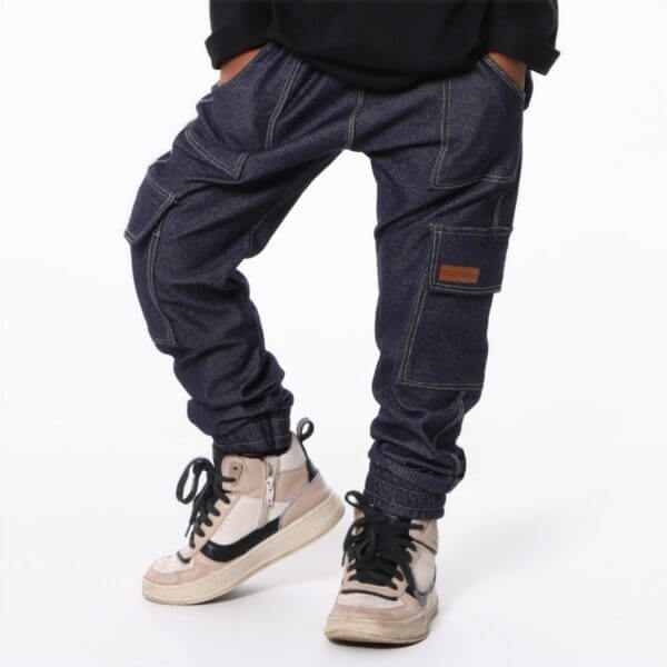 Calça Malha Jeans Infantil Cargo com Bolsos Azul Marinho