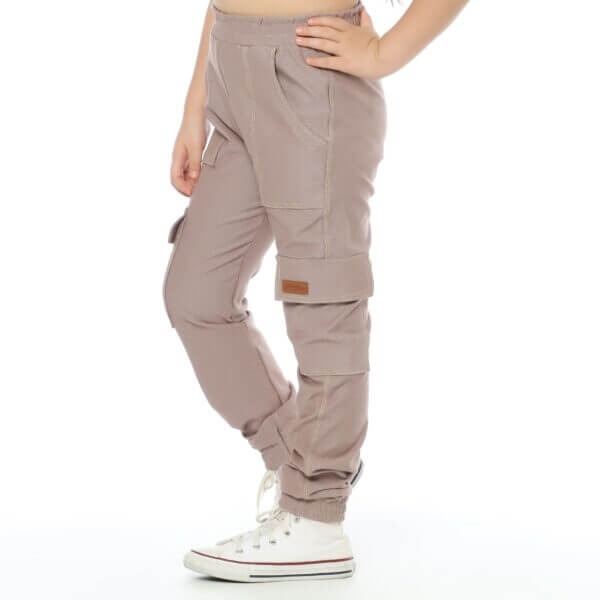 Calça Malha Jeans Infantil Cargo com Bolsos Chocolate - Imagem 3