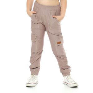 Calça Malha Jeans Infantil Cargo com Bolsos Chocolate