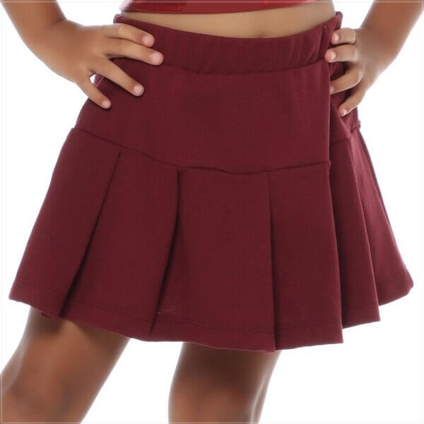 Saia Short Infanto Juvenil Piquê Pregas Uniforme Vinho Marsala