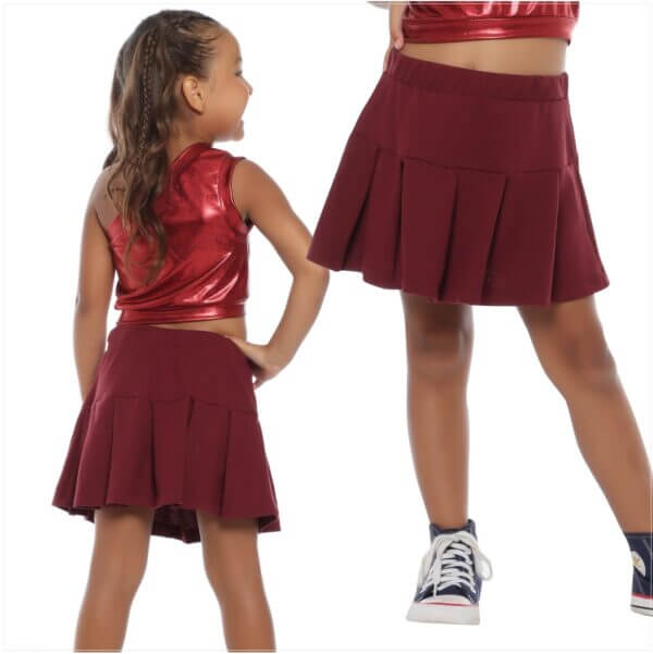 Saia Short Infanto Juvenil Piquê Pregas Uniforme Vinho Marsala - Imagem 3