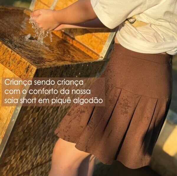 SAIA SHORT INFANTIL JUVENIL DE PREGA ALGODÃO MARROM - Imagem 2