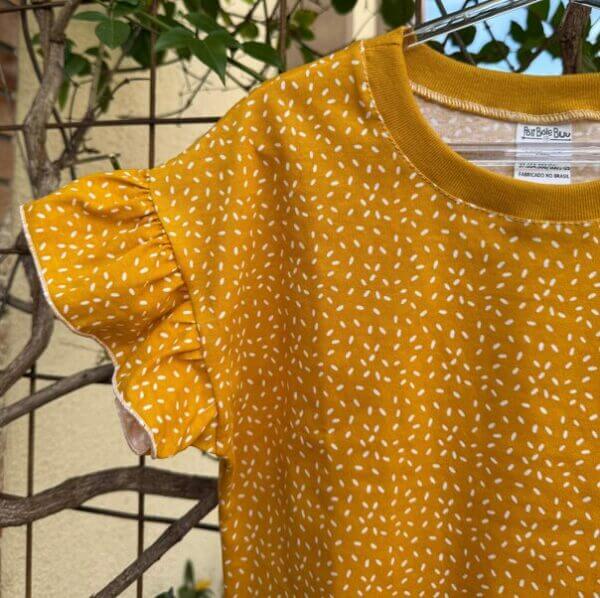 BLUSA CROPPED INFANTIL JUVENIL ALGODÃO  GRANULADO AMARELO MOSTARDA - Imagem 2