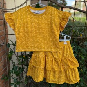 CONJUNTO INFANTIL VERÃO ALGODÃO SAIA SHORT CROPPED AMARELO