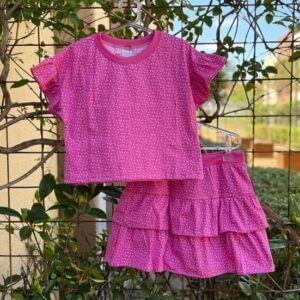 CONJUNTO INFANTIL ALGODÃO SAIA SHORT CROPPED GRANULADO ROSA