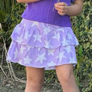 SAIA SHORT BABADO ALGODÃO INFANTIL  JUVENIL LILÁS ESTRELAS