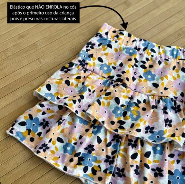 SAIA SHORT BABADO ALGODÃO INFANTIL JUVENIL FLORAL - Imagem 3