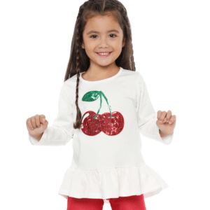 Bata Infantil Algodão Off White Cerejas em Paetê