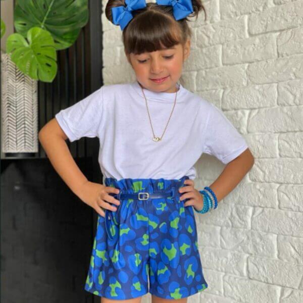 Short Infantil Juvenil Oncinha Azul com Cinto Marinho - Imagem 3