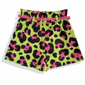 Short Infantil Oncinha Neon com Cinto Pink
