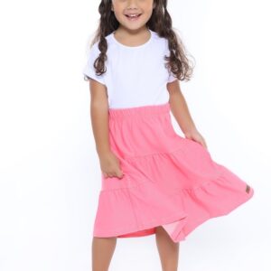 Saia Midi Infantil Três Marias Fake Jeans Rosa Chiclete