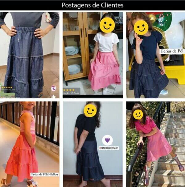 Saia Midi Infantil Três Marias Fake Jeans Rosa Chiclete - Imagem 5