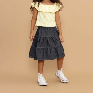 Saia Midi Infantil Três Marias Fake Jeans Azul Marinho