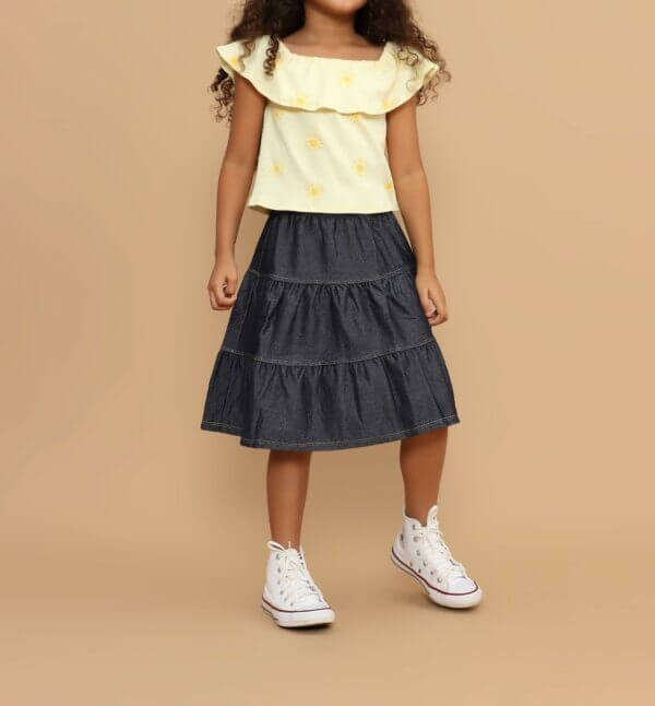 Saia Midi Infantil Três Marias Fake Jeans Azul Marinho