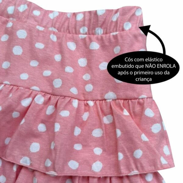 SAIA SHORT BABADO ALGODÃO INFANTIL  JUVENIL PINGOS CORAL - Imagem 3