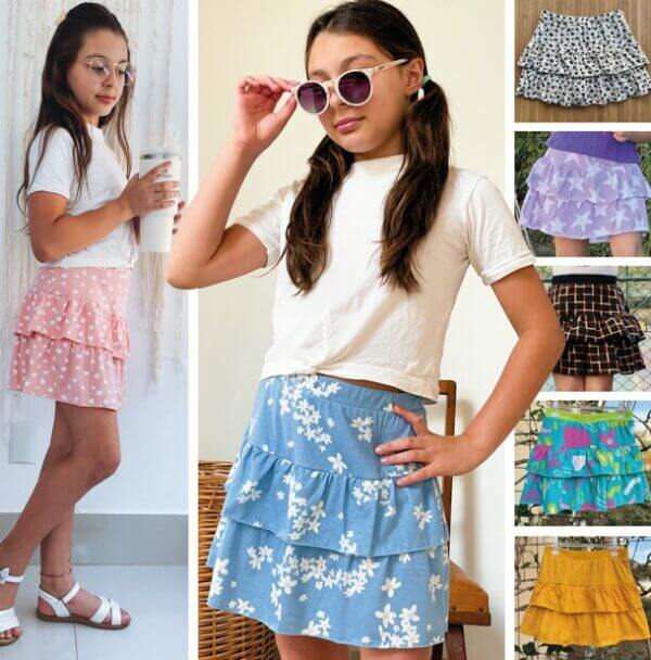 SAIA SHORT BABADO ALGODÃO INFANTIL JUVENIL