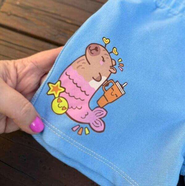 SHORT MALHA JEANS FAKE INFANTIL MENINA CAPIVARA - Imagem 3