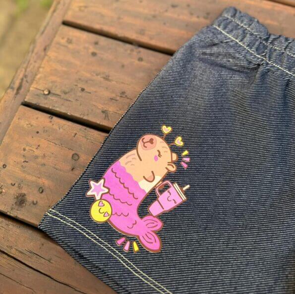 SHORT MALHA JEANS FAKE INFANTIL MENINA CAPIVARA - Imagem 7