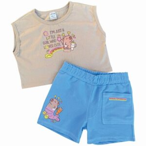 CONJUNTO CAPIVARA INFANTIL SHORT CROPPED ALGODÃO CAPPUCCINO