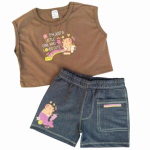 CONJUNTO CAPIVARA INFANTIL SHORT CROPPED ALGODÃO MARROM
