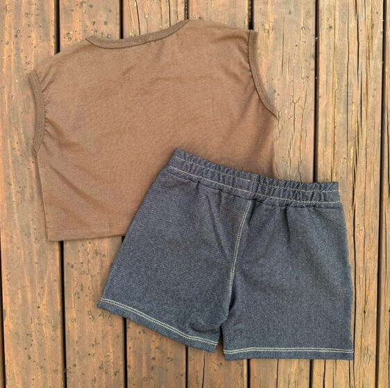 CONJUNTO CAPIVARA INFANTIL SHORT CROPPED ALGODÃO MARROM - Imagem 2