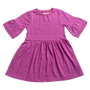 VESTIDO INFANTIL 100% ALGODÃO MANGA DUPLA GRANULADO ROSA