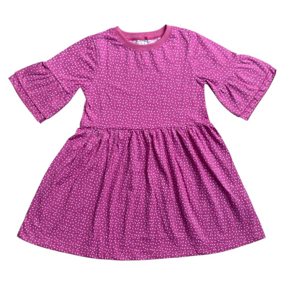 VESTIDO INFANTIL 100% ALGODÃO MANGA DUPLA GRANULADO ROSA
