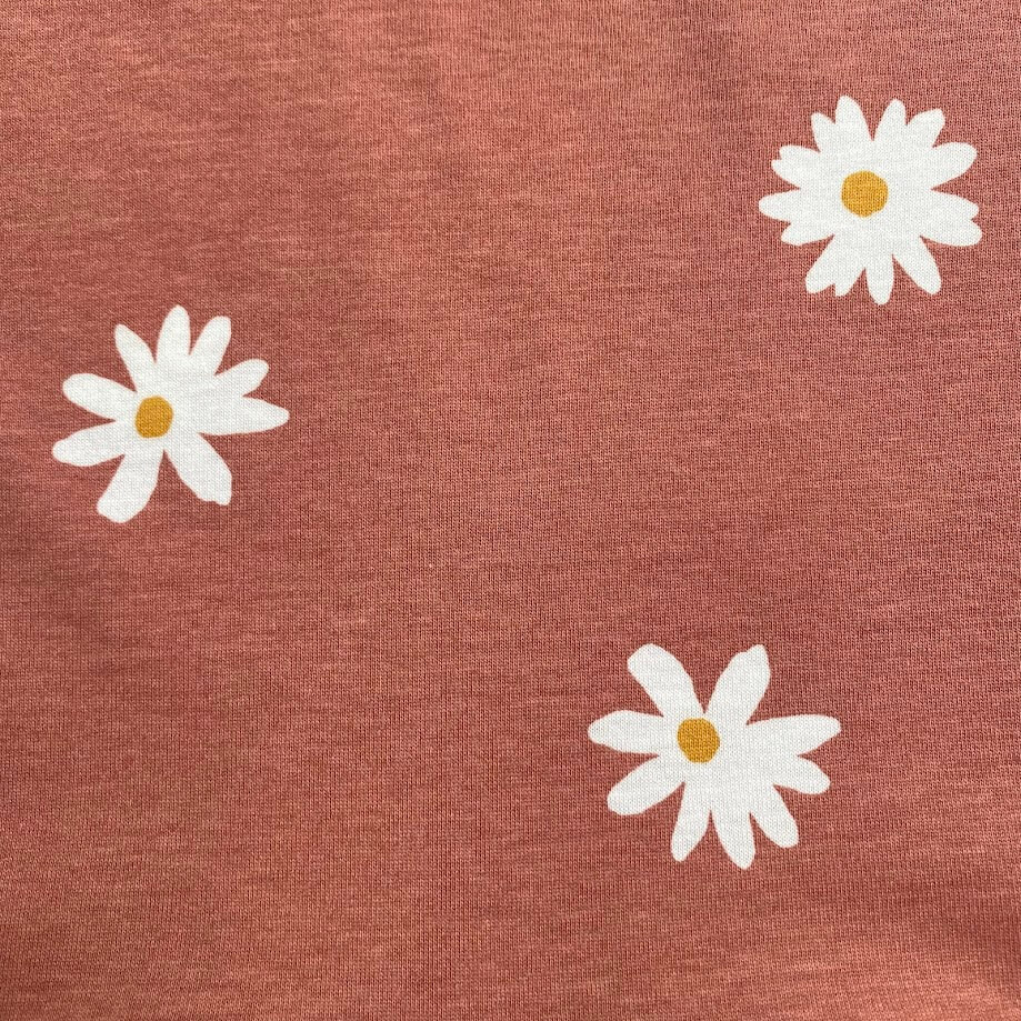 VESTIDO INFANTIL  ALGODÃO MANGA DUPLA TERRACOTA MARGARIDAS - Imagem 4