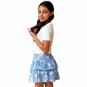 SAIA SHORT BABADOS MARGARIDAS FUNDO AZUL