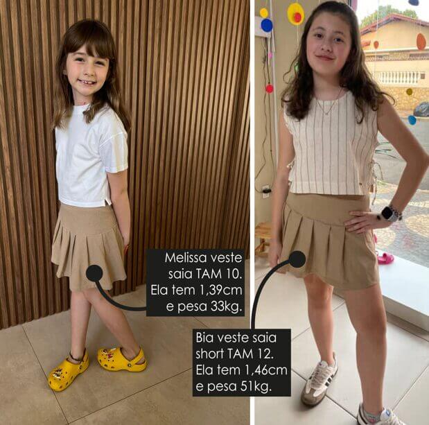 Saia Short Infantil Juvenil de Prega Algodão Cappuccino - Imagem 3