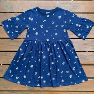 VESTIDO INFANTIL ALGODÃO PREMIUM MANGA DUPLA AZUL MARINHO FLORAL
