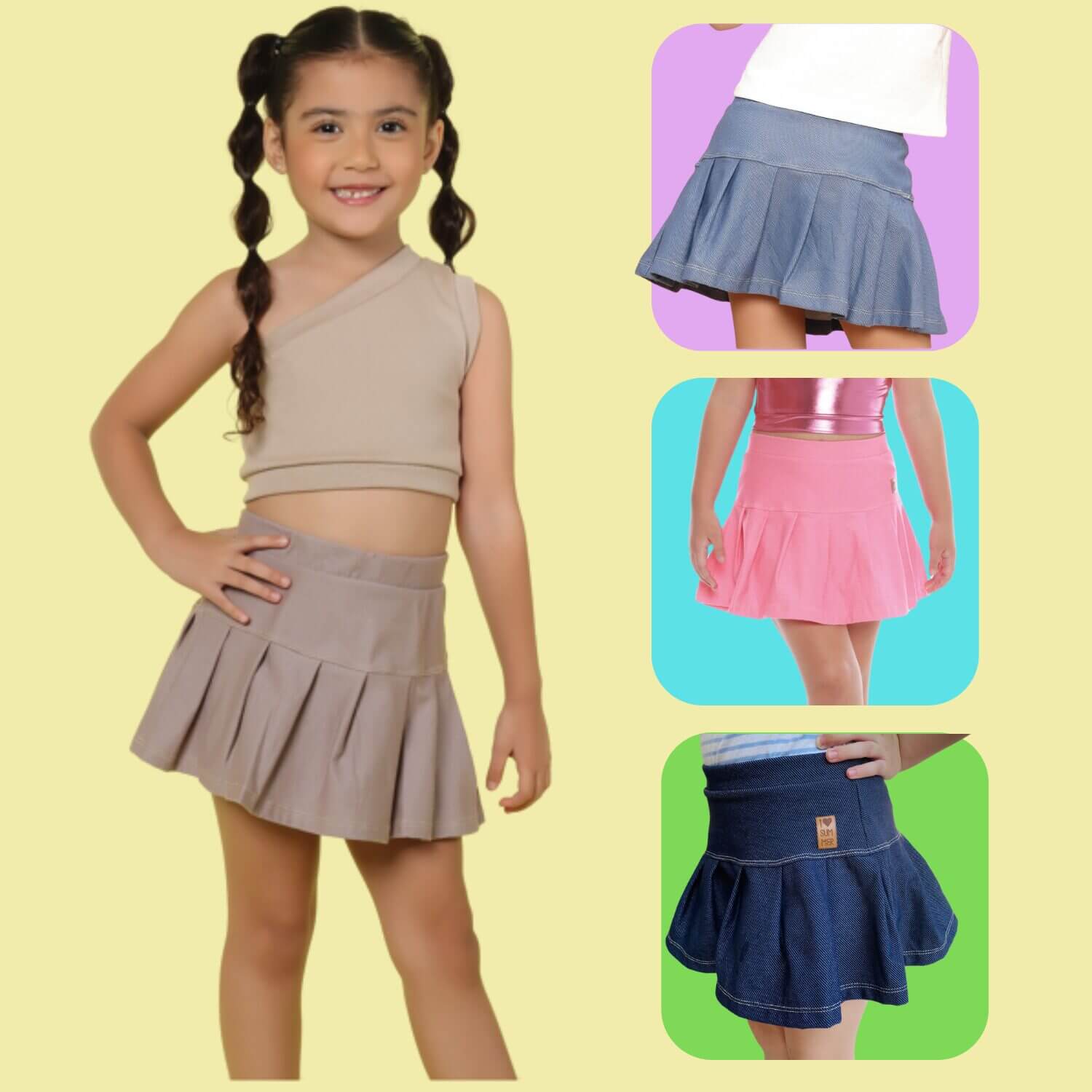Saia Short Infanto Juvenil Jeans Fake - 04 a 14 anos