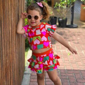 CONJUNTO INFANTIL ALGODÃO SAIA SHORT CROPPED VERMELHO