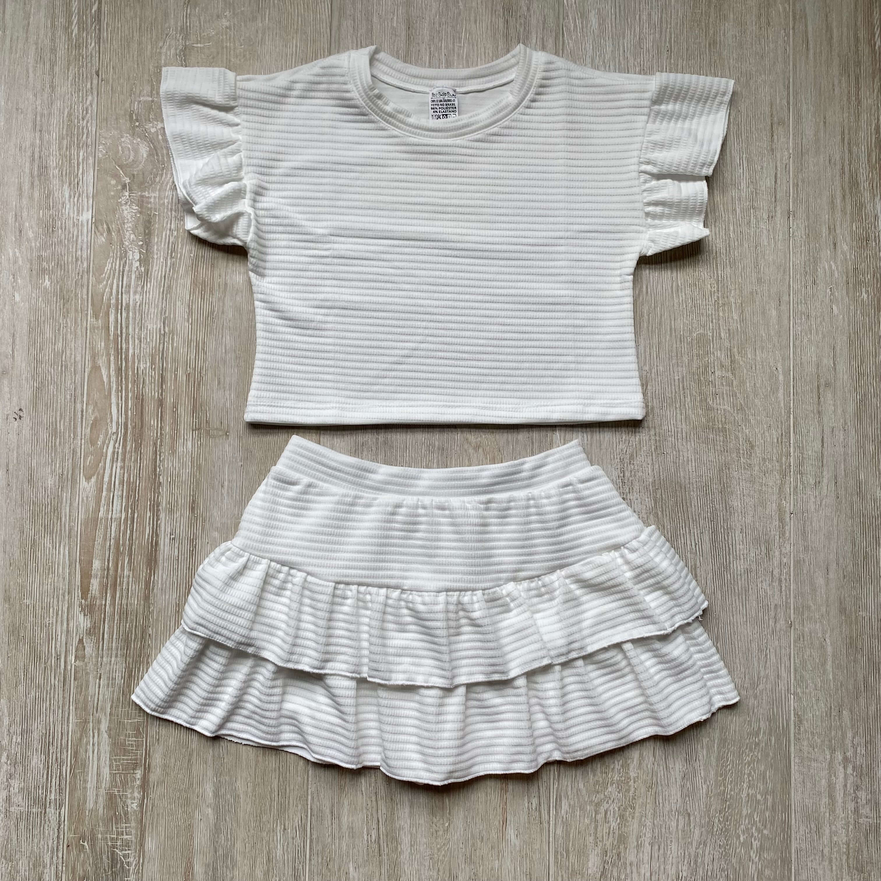 CONJUNTO INFANTIL SAIA SHORT E CROPPED ANARRUGA BRANCO